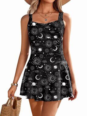 Sun and Moon Swim Dress One Piece Bathing Suit Skirted Swimsuits XL